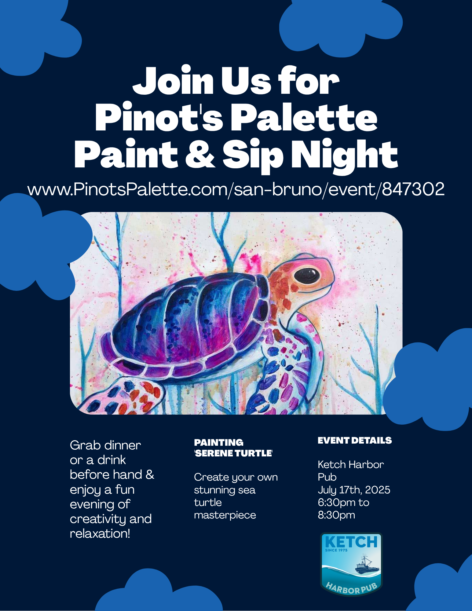 Paint in Half Moon Bay at Ketch Harbor Pub with Pinot's Palette